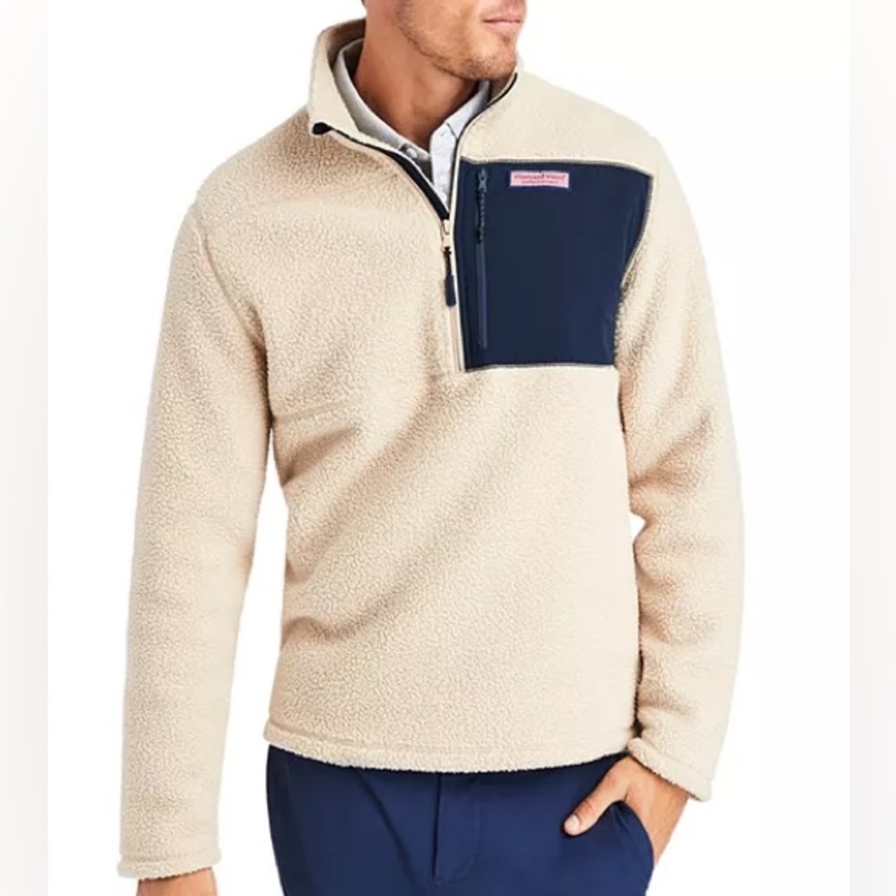 Vineyard Vines Men’s Stillwater Half Zip Cream Fleece Jacket Medium